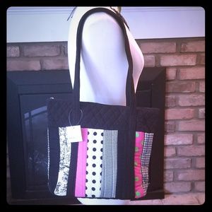 🛍Boutique black polka dot pink quilted purse tote